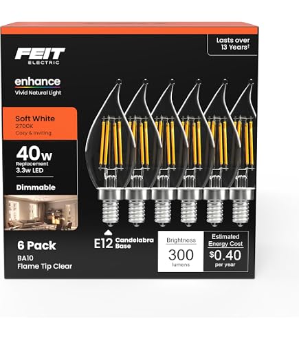 Feit Electric 40W Equivalent Candelabra LED Light Bulb, Dimmable
